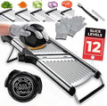 Gramercy Adjustable Mandoline Food Slicer, Mandoline Slicer for Kitchen, Mandolin, Potato, Tomato, Carrot, Vegetable, Fruit and Onion Cutter, Stainless Steel, INCLUDING Cut-Resistant Gloves, Black PRO
