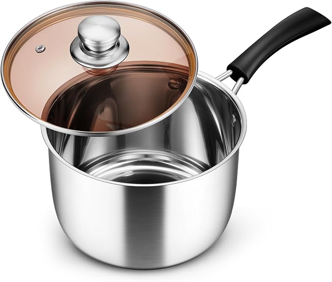 E-far 3 Quart Saucepan with Lid, Stainless Steel Sauce Pan with Heat-Proof Handles, Small Pot for Home Kitchen Restaurant Cooking, Dishwasher Safe