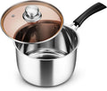 E-far 3 Quart Saucepan with Lid, Stainless Steel Sauce Pan with Heat-Proof Handles, Small Pot for Home Kitchen Restaurant Cooking, Dishwasher Safe