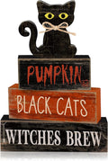 Lineshading 4 Pcs Halloween Black Cat Tiered Tray Decor Wooden Signs | Rustic Farmhouse Tabletop Decoration, Stackable with Halloween Phrases, Seasonal Home Display, Gift-ready Decor Set