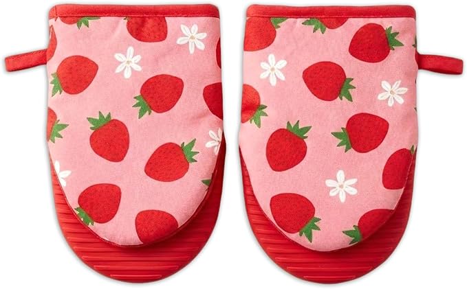 Mini Oven Mitts Set,2-Pack Strawberry Decor Cute Oven Mitt,Cute Kitchen Gloves Kitchen Accessories Gadgets,Cotton Oven Mits,Heat Resistant Non-Slip Silicone Grip,Baking Supplies,5.5"x8"