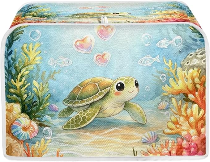 Sea Turtle Print Bread Machine Cover Coral Print Toaster Cover 4 Slice Wide Slot Small Kitchen Appliance Covers for Home