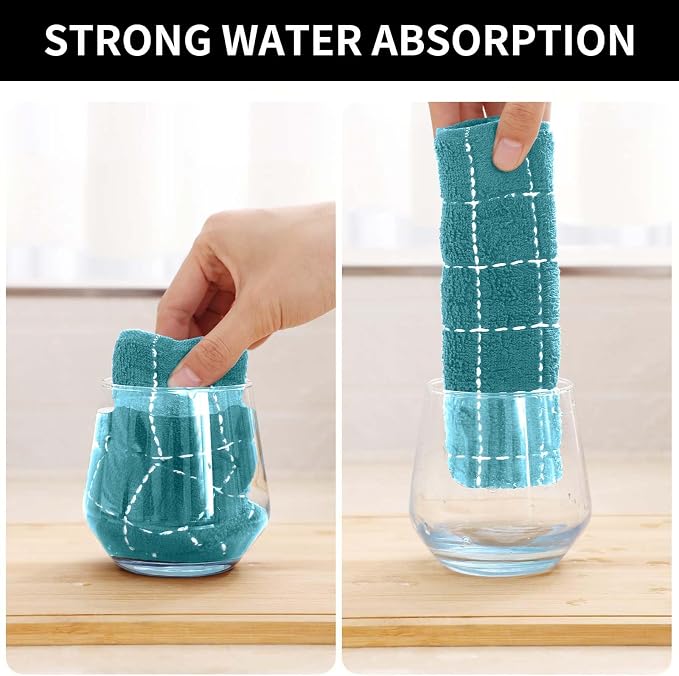 Homaxy Kitchen Towels and Dishcloths Set, Set of 16, Lake Blue | Bulk Cotton Terry Kitchen Towels, Checkered Designed, Soft and Super Absorbent Dish Towels, 12 x 12 and 13 x 28 Inches
