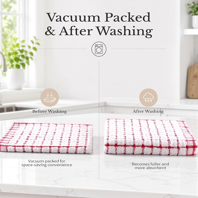 Homaxy 8 Pack Terry Kitchen Dish Cloths, 12"x12", Red | Super Soft and Absorbent Dish Rags, Quick Drying Reusable Dish Towels for Washing Dishes