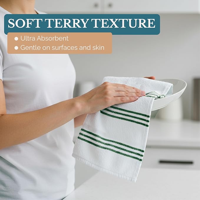 Casa Platino Kitchen Towel Set 8 Pc - 4 Dish Cloths for Washing Dishes (13"x13") & Kitchen Towels (16"x26") - Cotton Rich, Soft, Absorbent Wash Rags, Quick Dry & Durable Tea Towels for Wiping - Olive.
