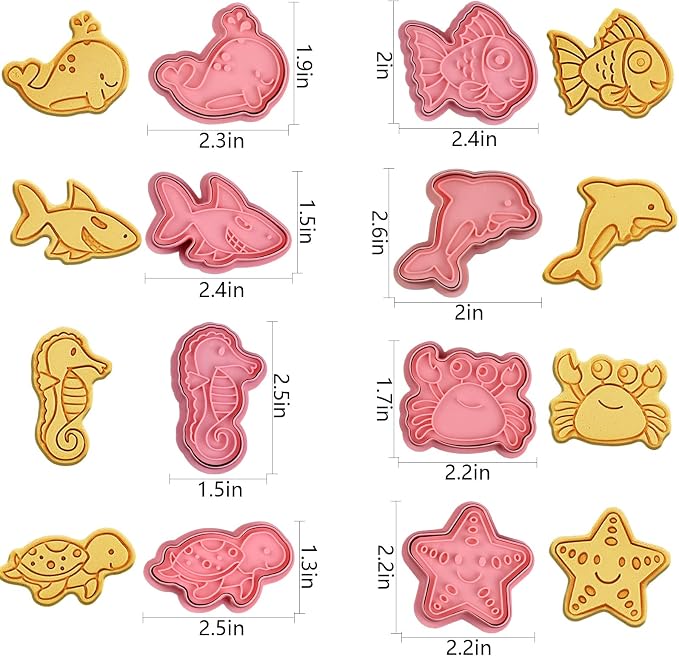 8 Piece Ocean Cookie Cutters With Plunger Stamps Set | 3D Sea Cookie Cutters, Sea Embossing Cutter For Fondant Biscuit Cheese Baking