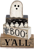 Lineshading 4 Pcs Halloween Table Decoration Wooden Ghost Tiered Tray Decor | Ghost Stackable Blocks Signs, Halloween Wooden Centerpiece with BOO YALL Signs, Rustic Home Decor for Tabletop Kitchen Shelf