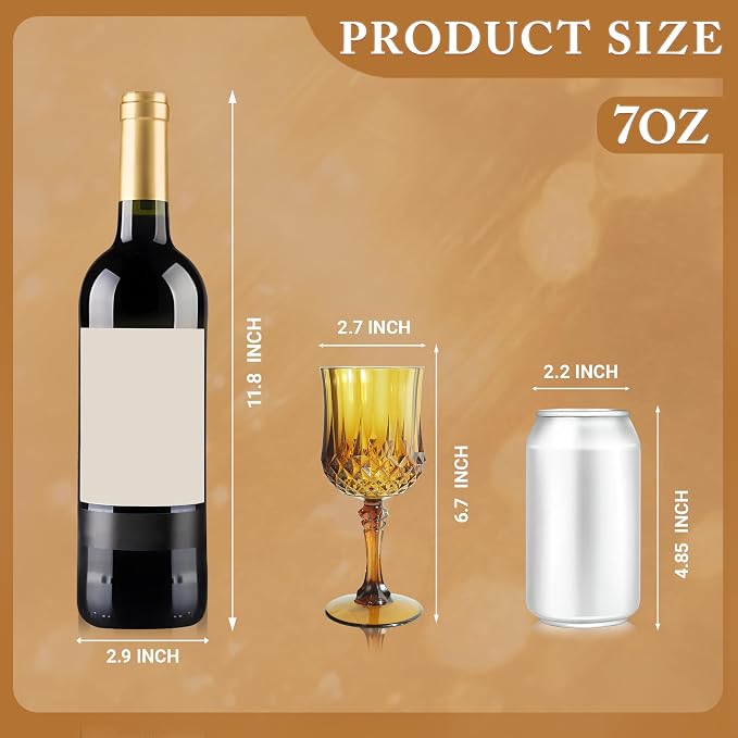 24Pack Plastic Wine Glasses, 7oz Vintage Goblets for Wedding | Unbreakable Crystal Style Reusable Stemware, Elegant Amber Drinking Glass for Party Anniversary & Holiday Celebration