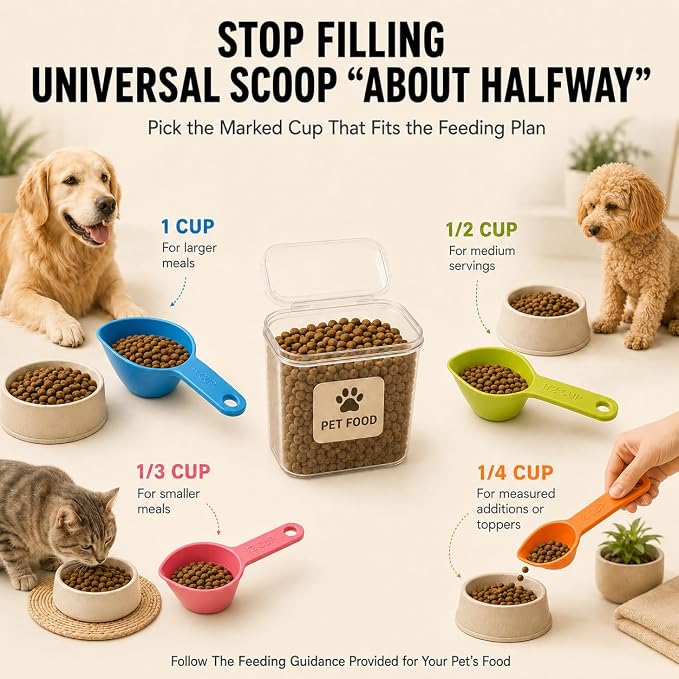 Vila Cat Food Measuring Cups, One Set to Feed Them All - Ideal Scoop Cups for Multi-Pet Homes, Perfect Portion for Your Pets, Easy to Fill and Measure, 4pcs