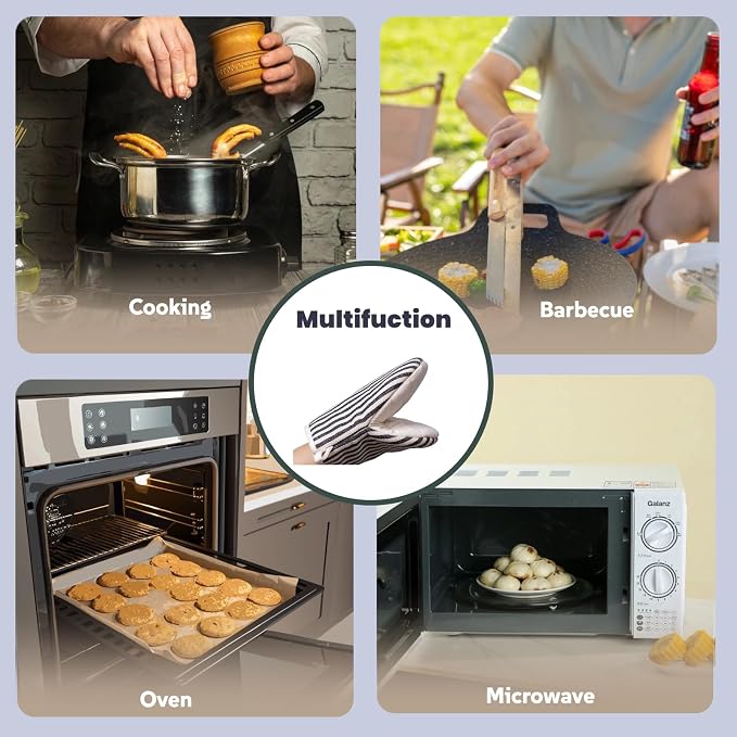 1 Pair Mini Oven Mitts,High Heat Resistant Oven Gloves,Kitchen Short Oven Mit with Hanging Loop for BBQ, Baking, Cooking and Grilling, (Balck)