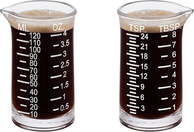 Ackers Shot Glass Etching Scale Measuring Cup 4 Ounce/120ML Liquid Heavy High Espresso Glass Cup,V-Shaped Spout
