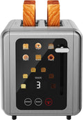 2 Slice Stainless Steel Smart Digital Timer Touch Screen Toaster | 6 Bread Types & 6 Shade Settings,Extra Wide Slots Toaster with Bagel,Defrost & Reheat Functions,Sound Function,Grey