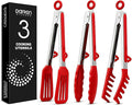 Kitchen Tongs for Cooking, Non Scratch Silicone Tip for Nonstick Cooking Pans, Food Grade Mini Serving Tongs, Pull Lock, Set of 3 (Red, 9 inch)