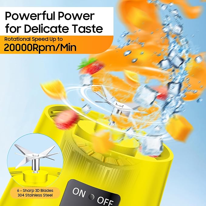 Portable Personal Size Mini Blender - 2026 New Upgrade Smoothies Blender | Small Blender with 380Ml Traveling BAP Free Cup for Sports/Home, 6 Blades Easily Squeeze Fresh Juice, 20000Rpm/Min Speed