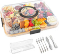 Portable Bamboo Charcuterie Board with Lid, 1 Compartment | Includes Knife Set, Plates, Forks & Handle, Travel Serving Tray Platter for Cheese, Meat, Fruit, Housewarming Gift for Women