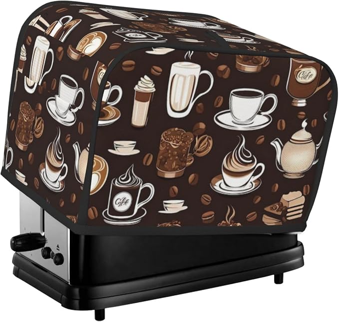 Toaster Cover 2 Slice with Coffee Pattern Dustproof Bread Maker Cover Fingerprint Bakeware Protection Wide Slot Toaster Bag Reusable Kitchen Small Appliance Cover