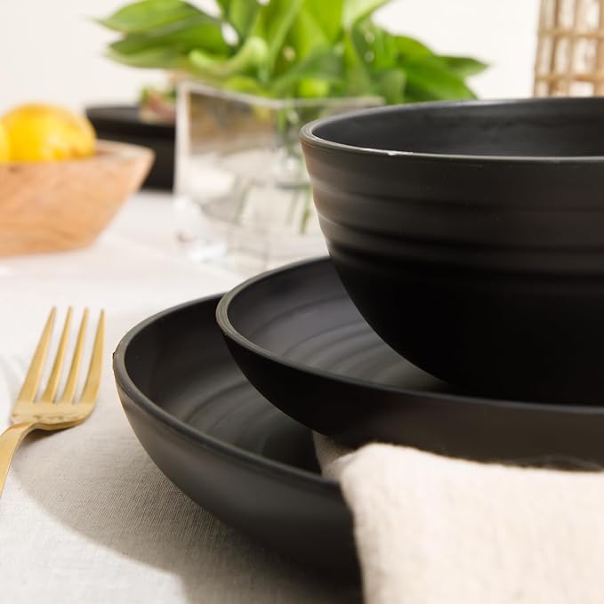 Gibson Home Plates and Bowls Set, 32 Piece Wheat Straw Dinnerware for 8 | Carmel Haze Collection - Dishes, Dishware, Matte, 4 Assorted Colors, Tumblers, Unbreakable, Lightweight, Dishwasher Safe