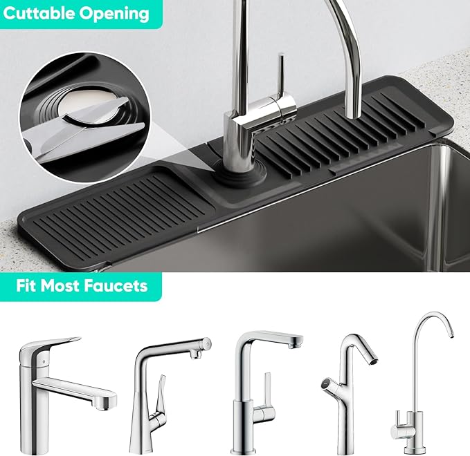 24 Inch Longer Faucet Mat for Kitchen Sink, 5° Slope Fast Self-draining, Kitchen Sink Splash Guard Silicone Sink Faucet Mat Splash Guard Kitchen Sink Area Tidy Splash Faucet Guard Draining Mat