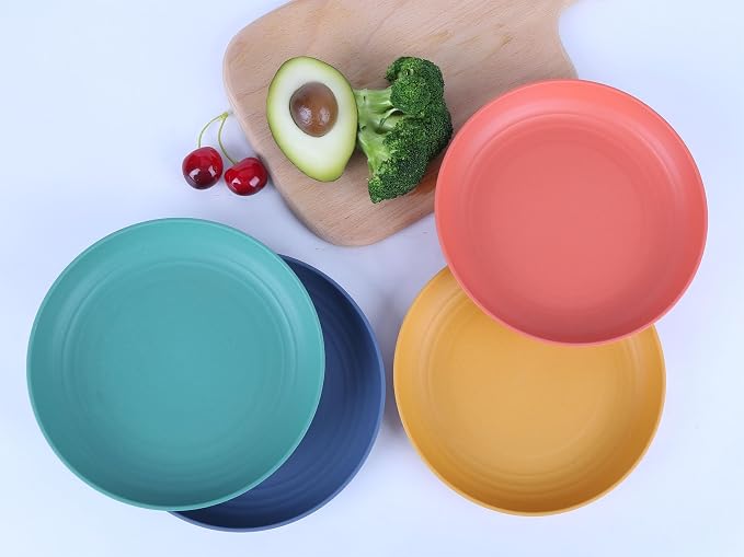 7.8 Inches Unbreakable Wheat Straw Plates - Reusable Plate Dinner Set - Dishwasher & Microwave Safe - Healthy, BPA Free & Eco-Friendly (7.8 Inches/4 Color_H)