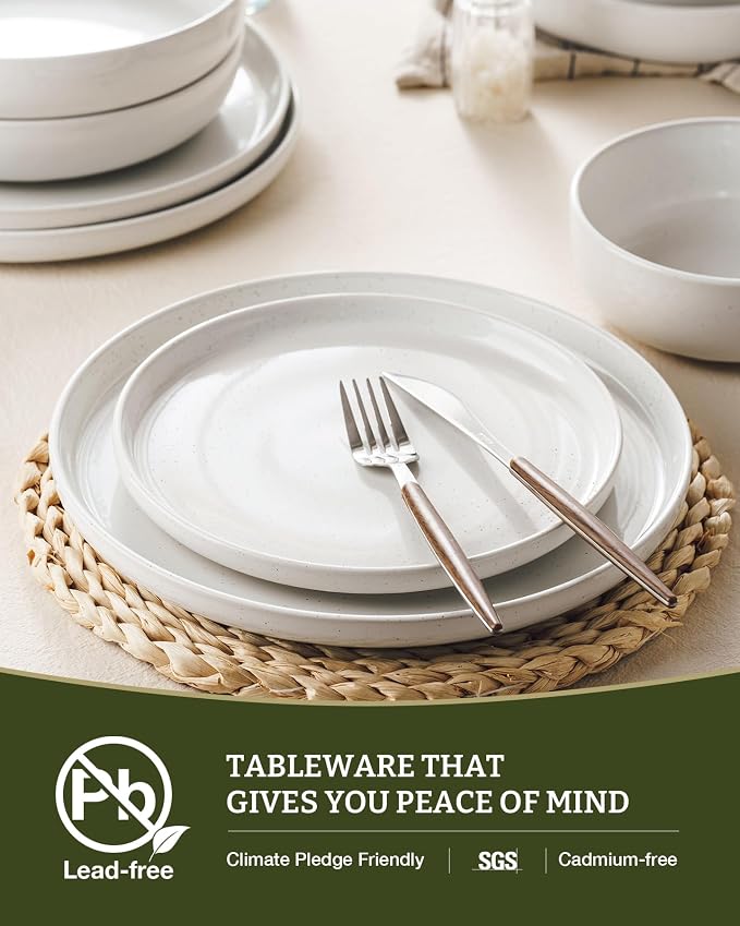 Famiware Milkyway 16-Piece Stoneware Plates and Bowls, White | Dinnerware Set with Pasta Bowls for 4, Dishes Set for Everyday/Formal Use, Microwave/Dishwasher Safe, Chip/Scratch Resistant