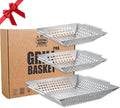 3 Pack Grill Baskets for Outdoor Grill, Heavy Duty Stainless Veggie Pan Set | Vegetable Grill Basket, Grilling Accessories for All Grills & Smokers, Space-Saving 1 Large, 2 Small, Grilling Gifts for Men