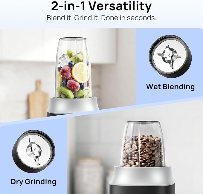 Consciot 16Pcs Personal & Countertop Blender Combo, Coffee & Spice Grinder | Make Shakes and Smoothies, Frozen Drinks, Baby Food, Spreads & More, 4 Portable BPA-Free To-Go Cups & 4 Lids, 900 Peak Watts