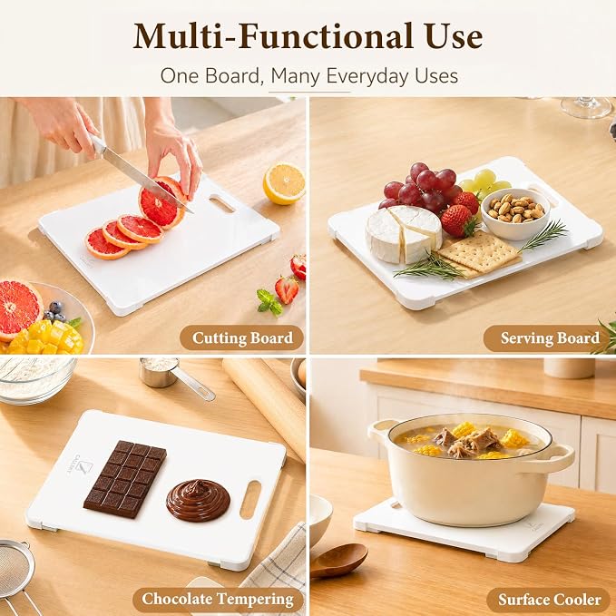 12x8 White Tempered Glass Small Cutting Board for Kitchen Countertop | Non-Slip Corner Guards, Shatter-Resistant, Heat Resistant Non-Toxic Board