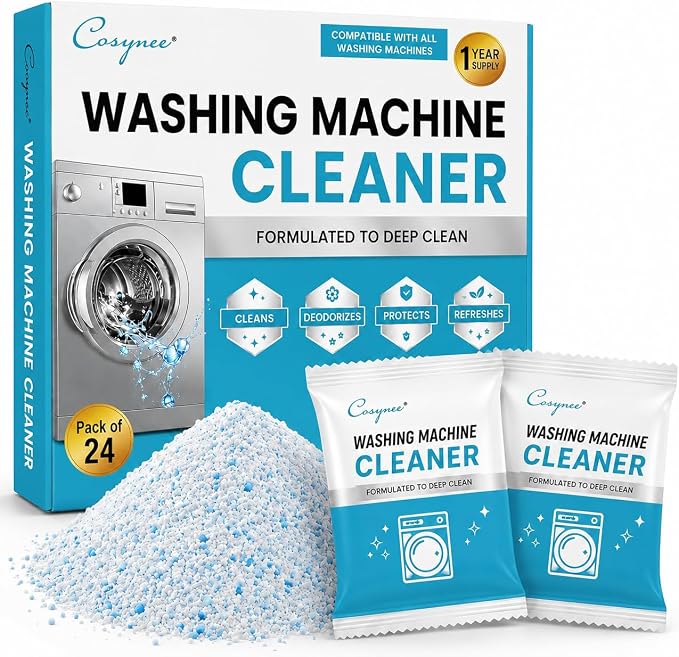 cosynee Washing Machine Cleaner, Helps Power Away Odor Causing Bacteria & Grime Deep Inside Pump, Valve & Hoses, 24 Time Release powder, 12 Month Supply