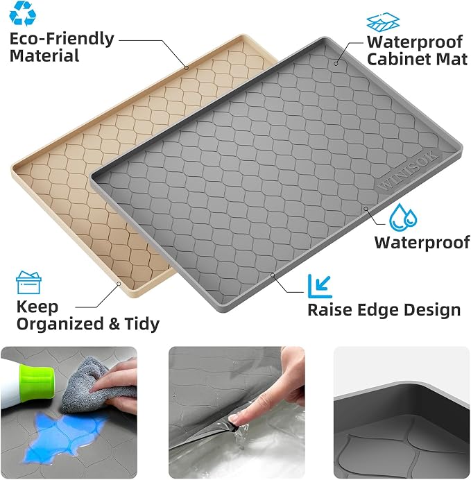 Winisok Waterproof Under Sink Mat 40" x 19", Silicone Mat, Dark Gray | Raised Edge Traps Spills & Leaks, Shelf Liner, Cabinet Protector, for Kitchen, Bathroom, Boots, Pets, Home Essentials