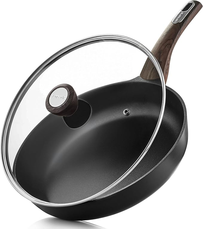 SENSARTE 8inch Nonstick Frying Pan Skillet with Lid, Black | Non Stick Pan Omelette Pans with Cover, Healthy Kitchen Cooking Chef's Pan with Cover, PFOA/PFOS Free, Induction Compatible