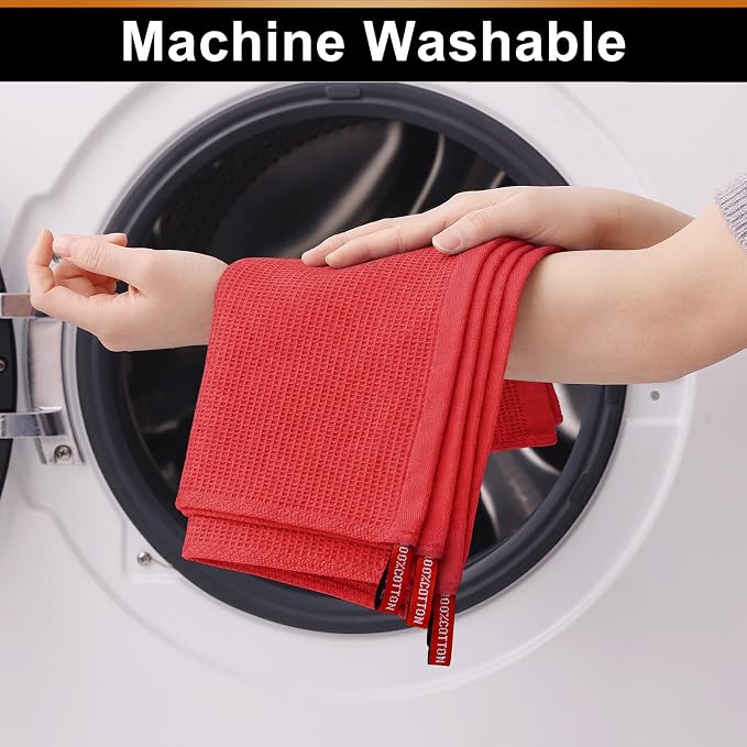 Homaxy 100% Cotton Waffle Weave Kitchen Towels, 4 Pack, Red | Soft and Absorbent Dish Towels, 16 x 26 Inches Quick Dry Hand Towels