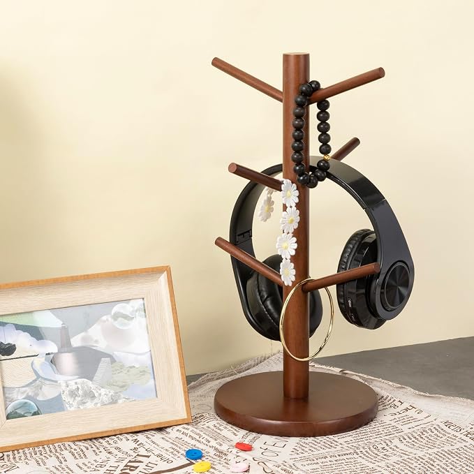 MyLifeUNIT Mug Holder Tree, Coffee Cup Holder with 6 Hooks (Brown) | Anti-slip padded bottom, space-saving compact design, easy air drying, sturdy tip-resistant structure