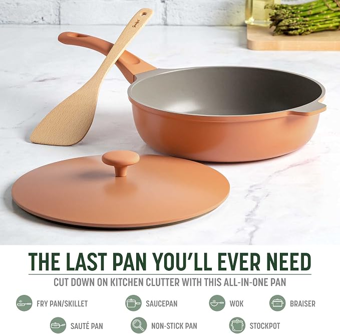 Goodful All-in-One Pan, Multilayer Nonstick Cookware Set, High-Performance Construction, Multipurpose Design Replaces Multiple Pots and Pans, Dishwasher Safe, 11-Inch, 4.4-Quart Capacity, Terracotta