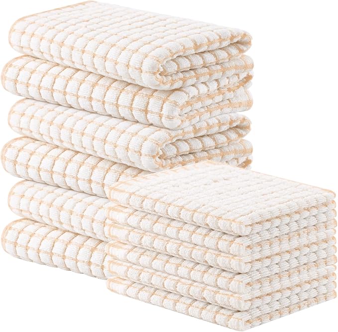 Homaxy Kitchen Towels and Dishcloths Set, Set of 12, Apricot | Cotton Terry Kitchen Dish Towels, Super Soft and Absorbent Dish Cloths, 16 x 25 and 12 x 12 Inches