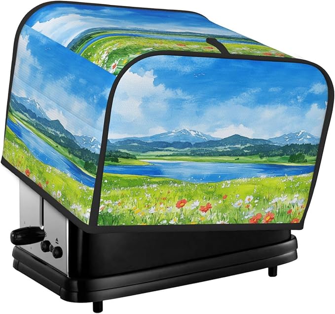 4 Slice Toaster Cover Flower Field Blue Sky Dust Proof Washable Kitchen Appliance Cover with Pocket, Oxford Fabric Countertop Toaster Protector for Standard Toasters Small Appliances