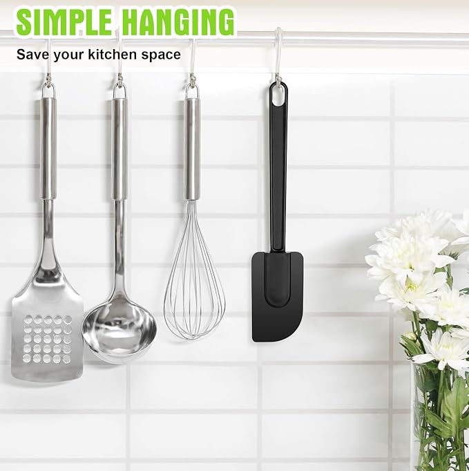 Meekoo 5 Pcs 10 Inch Rubber Spatula 500℉ High Heat Resistant Spatulas | Silicone Spatulas, for Baking Kitchen Cooking, Commercial Food Bpa Free Grade Non Stick Dishwasher Safe, Black