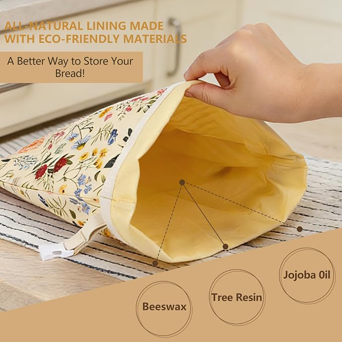 Reusable Beeswax Bread Bags for Homemade Bread & Sourdough, 2-Pack XL Airtight Food Storage Bags, Organic Cotton Linen Covers - Freezer-Friendly Freshness Preservation Keeps Fresh Longer