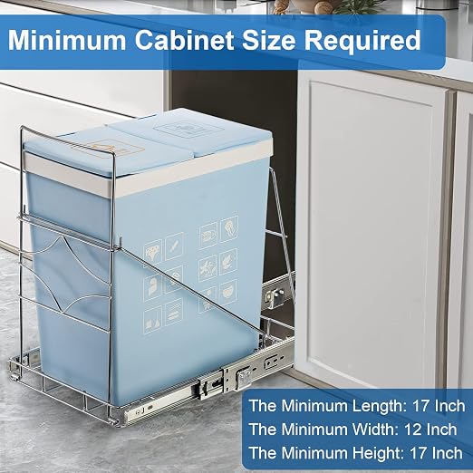 Youeon Pull Out Trash Can Under Cabinet, Adjustable Stainless Steel Under Sink Trash Can Pull Out, Slide Out Garbage Shelf, Fit for 7-11 Gallon Trash Can(Not Included)