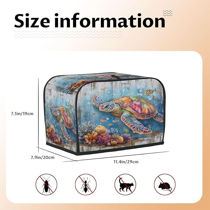 2 Slice Toaster Cover Colorful Sea Turtle Toaster Covers Two Slice Wide Slot Waterproof and Dustproof Covers for Wide Slot Toasters and Small Appliances Kitchen Decor Gifts