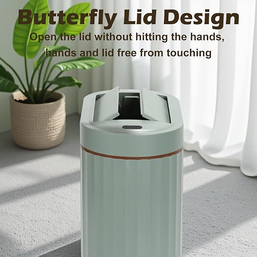 SYNCVIBE Bathroom Sensor Trash Can, 2 Gallon, Butterfly Lid, Green | Automatic Garbage Can, IPX5 Waterproof Trash Bin, Under-Counter Wastebasket for Kitchen, Office and Living Room