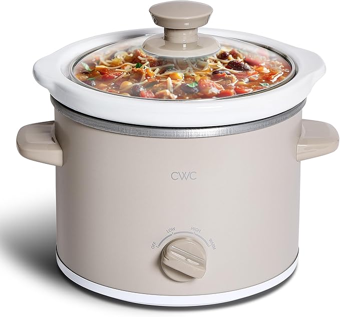 COOK WITH COLOR 2QT Mini Electric Round Slow Cooker - Adjustable Settings, Removable Stoneware Pot, Tempered Glass Lid, Dishwasher Safe, Cool-Touch Side Handles, Sand