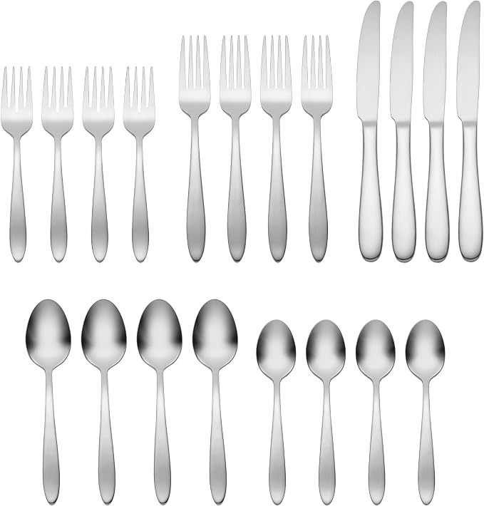 Oneida Mooncrest Satin 20-Piece 18/0 Silverware Set for 4, Flatware | satin finish, dishwasher safe | includes knives, forks, and spoons | heavy duty, cutlery set for kitchen and dining, utensils