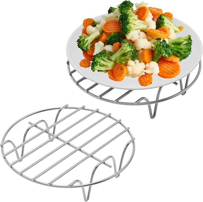 2 Pack Steamer Rack Trivet - Cooking Stand for 3/6/8 Qt Cookers | Two Rack Set, Food-Grade Stainless Steel, Elevated Steam Surface, Separate Racks for Cooking, Cooling and Baking Tasks.