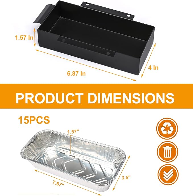 Grease Cup Drip Pan, Charbroil Replacement, Black Steel | Compatible with Charbroil 9328812P06 and G416-0015-W1, includes 15 aluminum foil cups, powder-coated steel with clip design