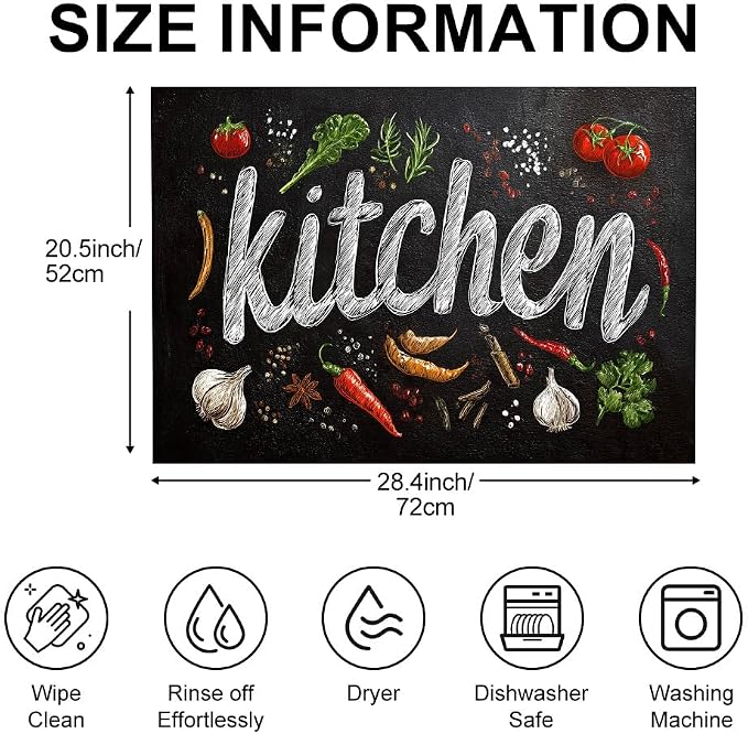 Chalkboard Kitchen Word Art Stove Top Cover 28.35x20.47in Farmhouse | Chalkboard kitchen word art stove top cover 28.35x20.47 in; herb spice farmhouse cooktop mat dishwasher safe machine washable