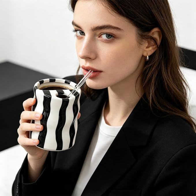 Espresso Cups Ceramic Coffee Mug Series European Striped Dot Coffee Cup And Saucer Mug Cake Plate Afternoon Tea Set Tea Cup And Saucer (Black 3)