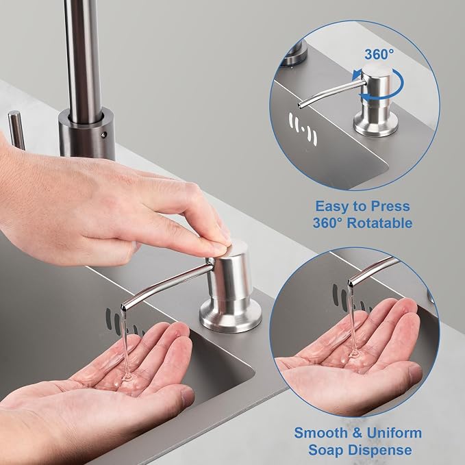 Soap Dispenser for Kitchen Sink, Countertop/Built in Dish Soap Dispenser | Sink Soap Dispenser with Stainless Steel Pump and 47" Silicone Extension Tube Kit, No Need to Frequent Refills-Brushed Nickel