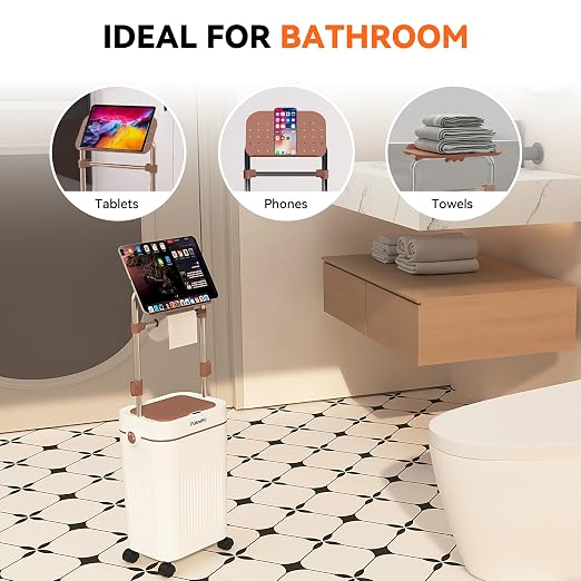 Pukomc Automatic Trash Can, 3.2 Gallon Bathroom Garbage Can | Mobile Rolling Wheels, Height-Adjustable Stand Tilting, Technology Sensor Waterproof Wastebasket for Bedroom Office Bathroom