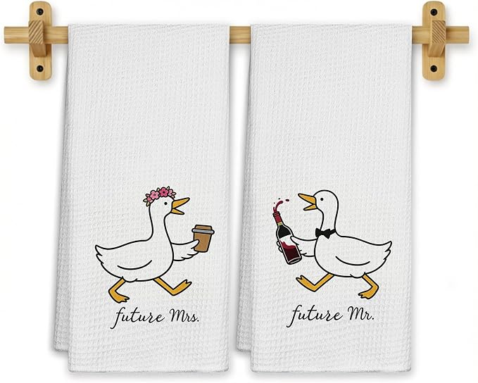Funny Goose Couple Kitchen Towels, Engagement Newly Engaged Gifts Dish Tea Towels for Kitchen Decor, Future Mr and Mrs Gifts Decorative Hand Towel for Bathroom, 16x24 Inch Set of 2