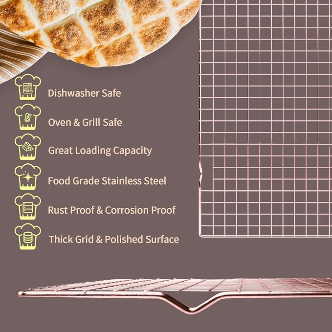 Cooling Rack for Cooking and Baking, 16" x 10" Wire Rack, Rose Gold | Thick Wire Rack, Oven & Dishwasher Safe, for Roasting, Grilling, Drying, Fits Half Sheet Pan